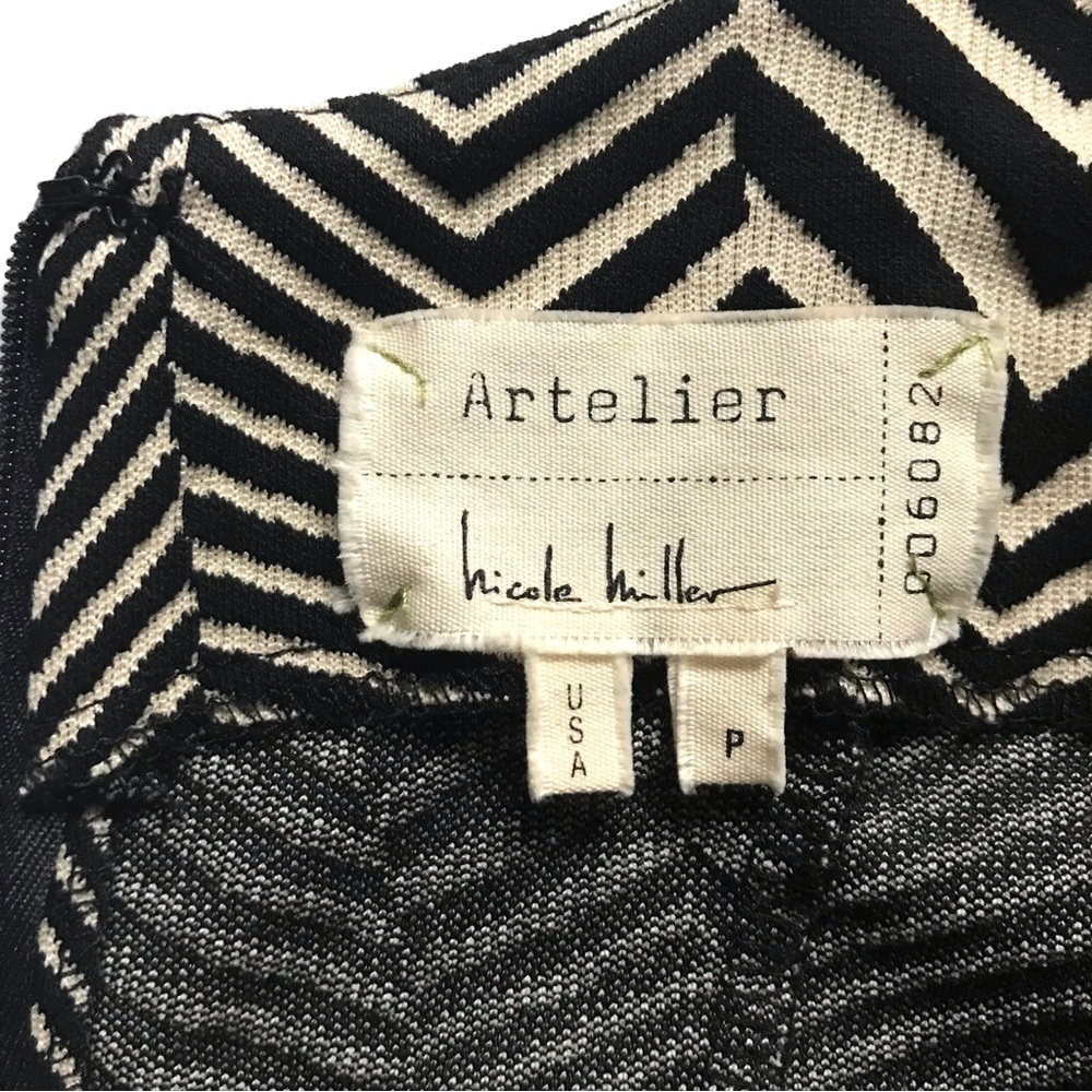 NICOLE MILLER Atelier Chevron Cream & Black Knit A-Line Skater Dress Petite - Picture 6 of 15